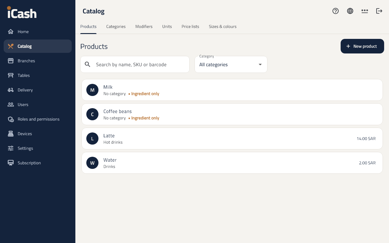 Products and prices